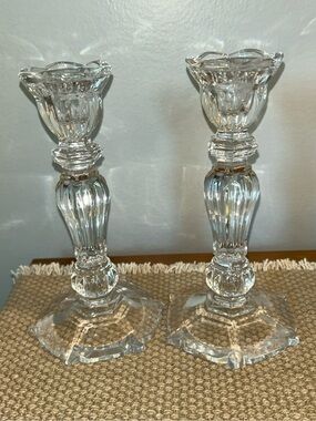 Set of 2 Fifth Avenue Crystal Candlesticks Taper Candle Holders 7" Tall